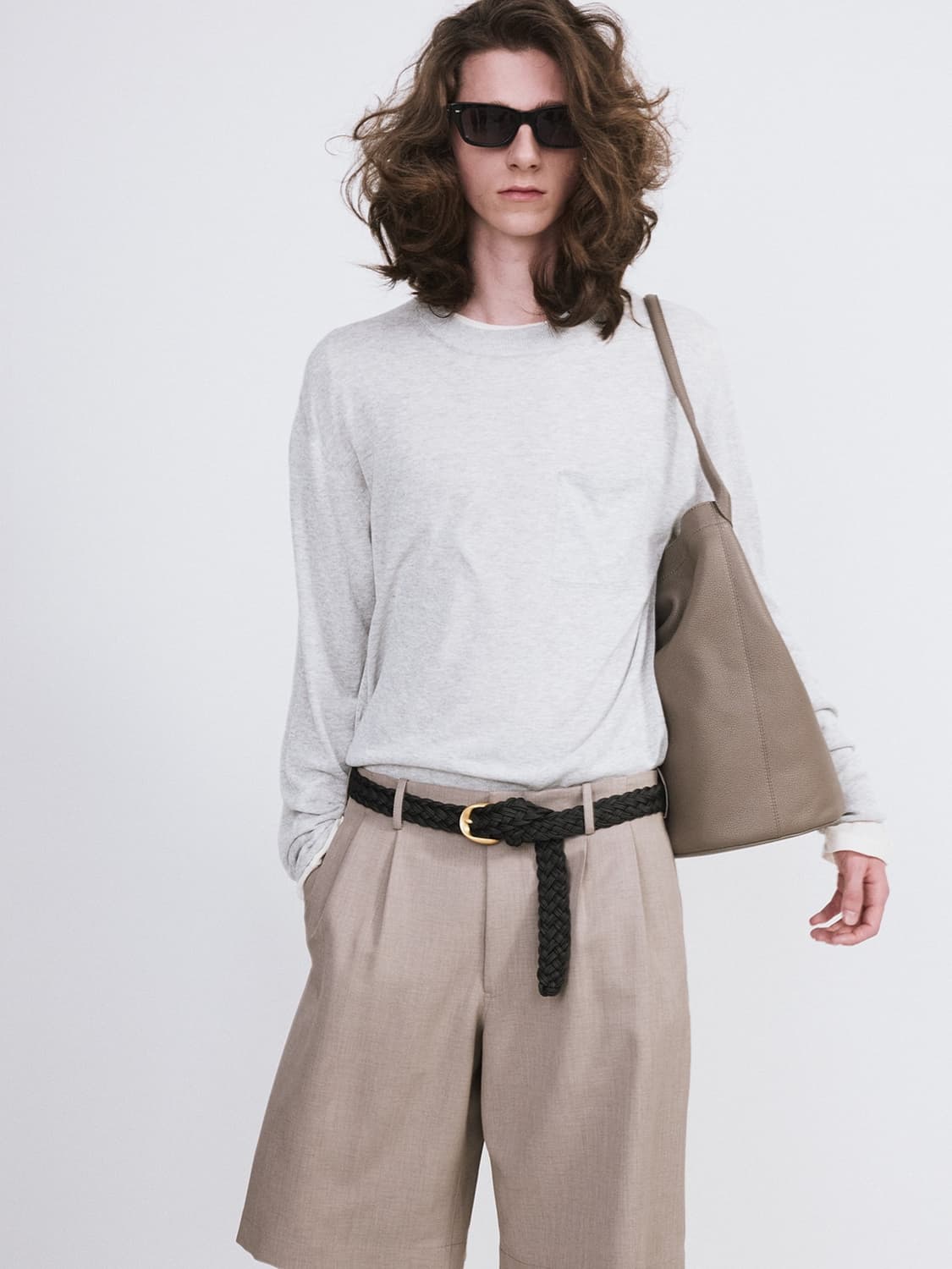 렉토 26SS 루즈핏 라운드넥 포켓 니트 탑 라이트 그레이 상품이미지2