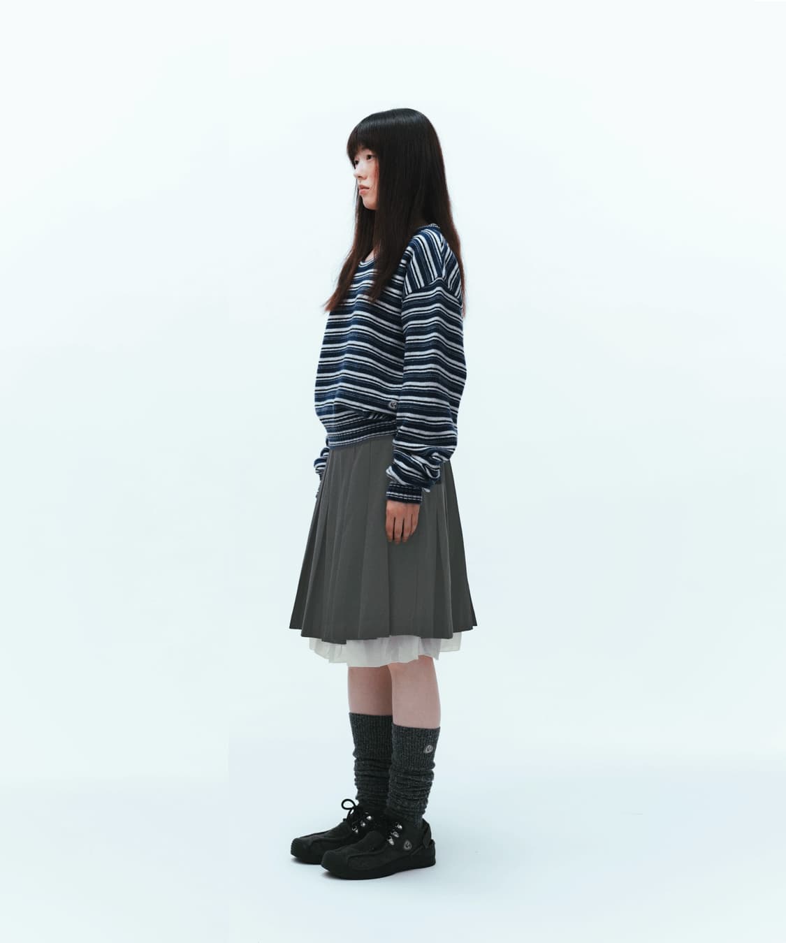 COYSEIO DOUBLE WAISTED PLEATS SKIRT GREY 상품이미지2