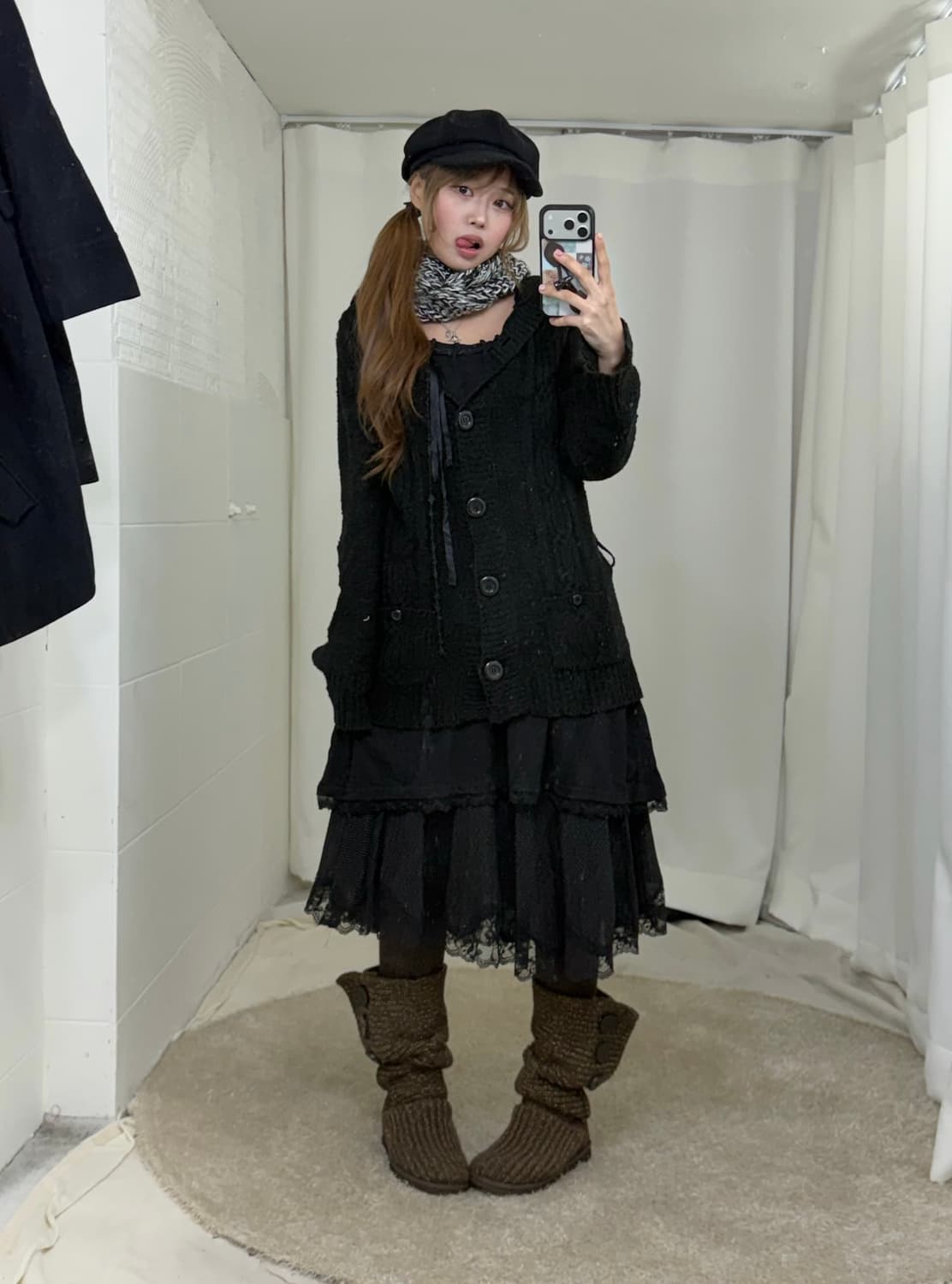 블랙 무채색 니혼진 모리걸 도트 레이스 소녀 코디세트 상품이미지2