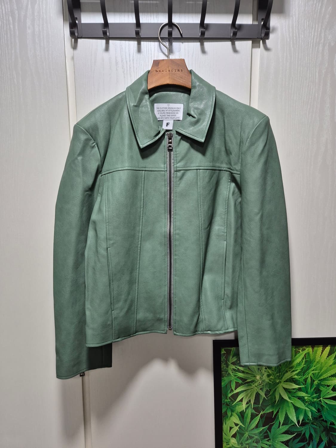 (타임세일)(새상품)민트그린 레더 자켓 상품이미지1