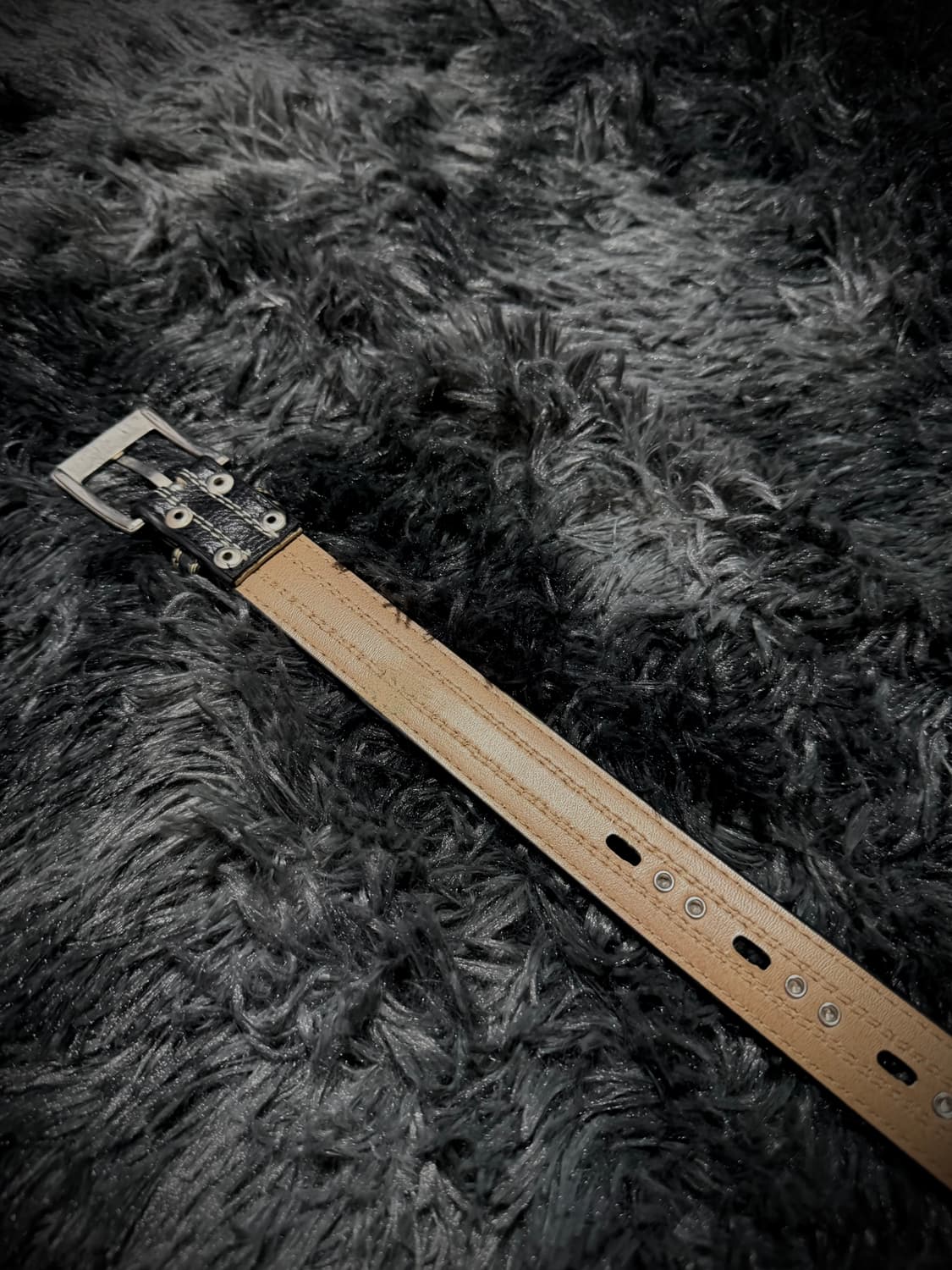 흰색 스티치 금색 스터드 얇은 가죽 벨트  상품이미지3