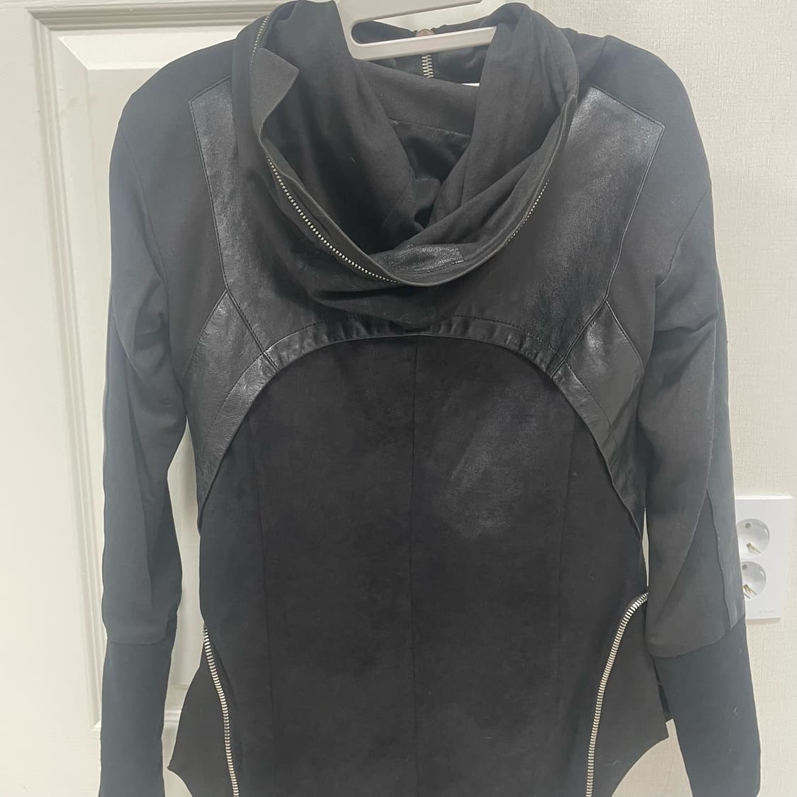 빈티지 후드 절개 레더 가죽 자켓 상품이미지2