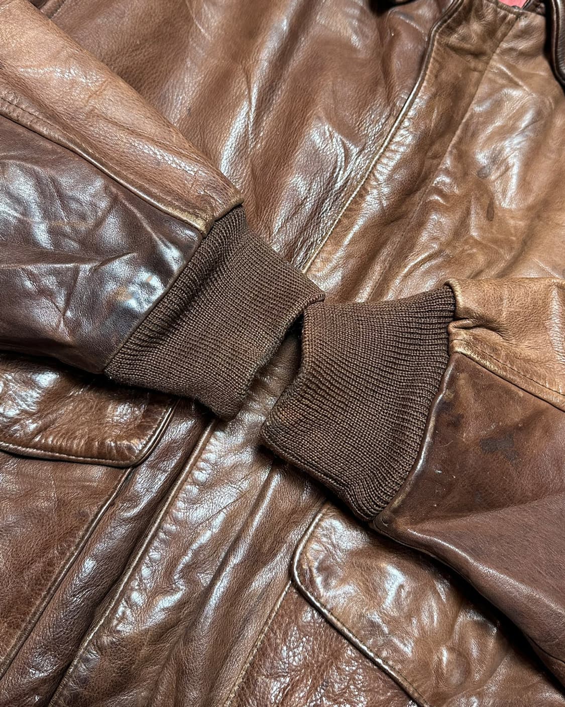 90s 헤비 리얼 레더 A-2 플라이트 자켓 made in korea 상품이미지6