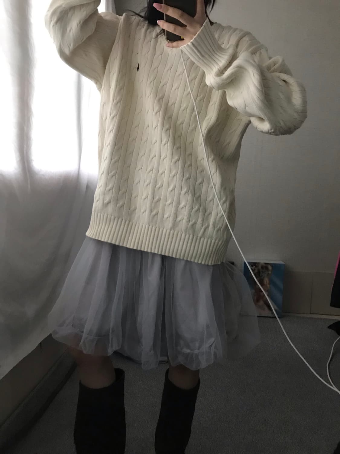 폴로 아이보리 브이넥 케이블 니트 상품이미지2