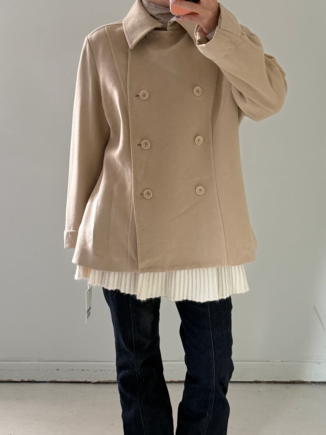 일본빈티지 INDIVI 샌드 더블 울코트 자켓 상품이미지2