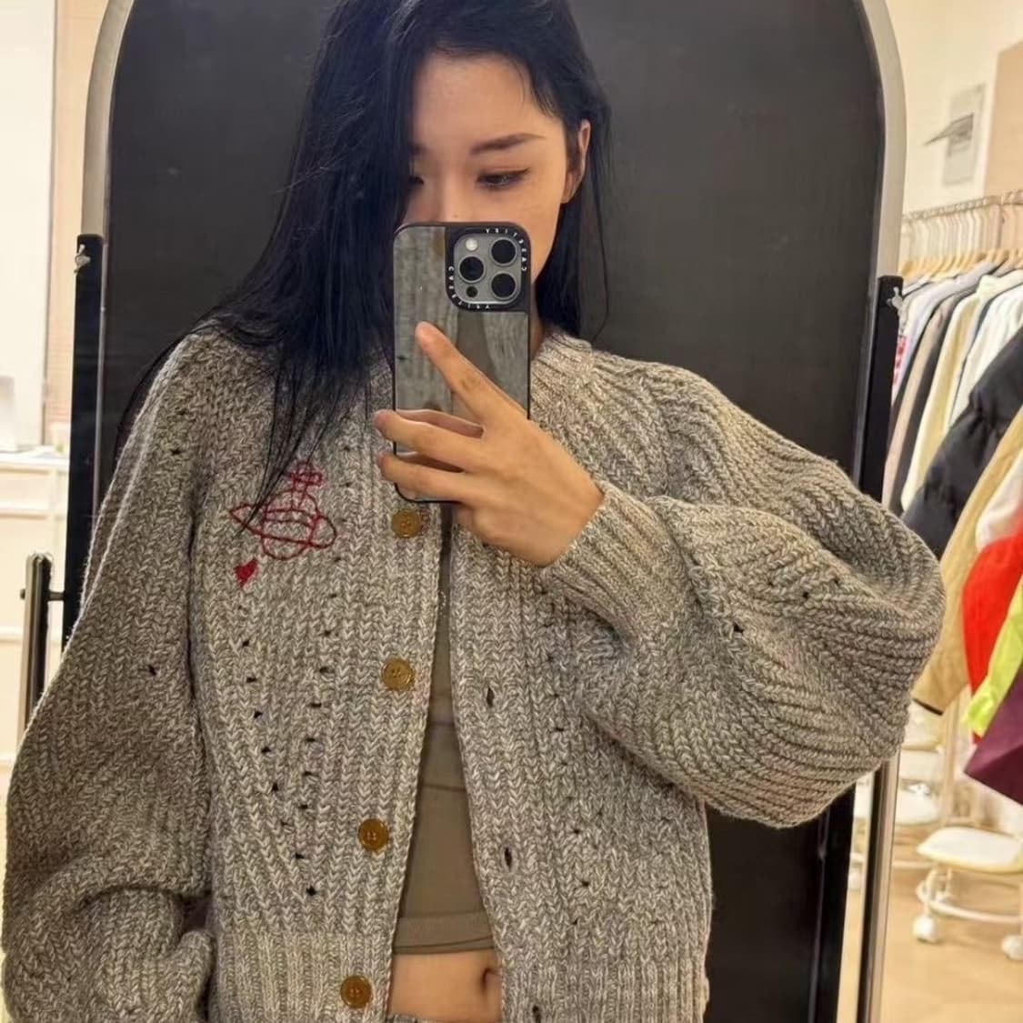 it 콜렉션 헤비울 우주선 자수 가디건 스웨터 S 상품이미지3