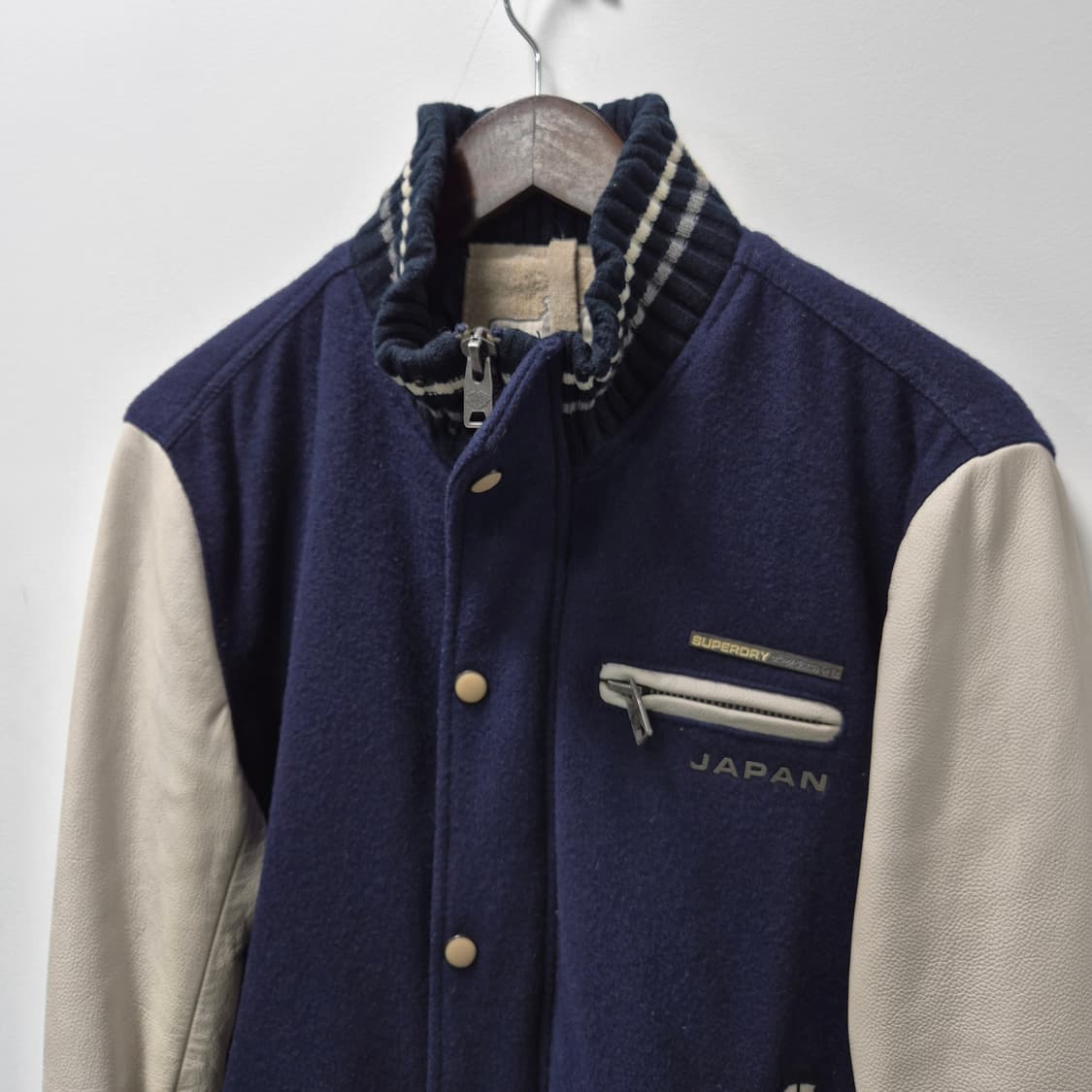 슈퍼드라이 네이비 울 스타디움 레더 자켓 S / 할인 상품이미지3