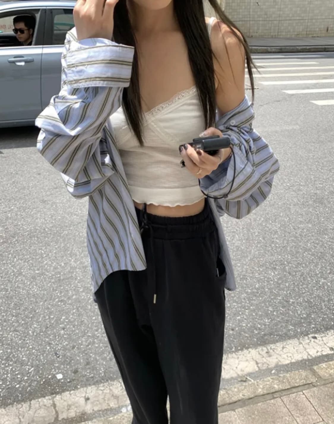 새상품) 블루 스트라이프 오버핏 셔츠 스트라이프 셔츠 상품이미지4
