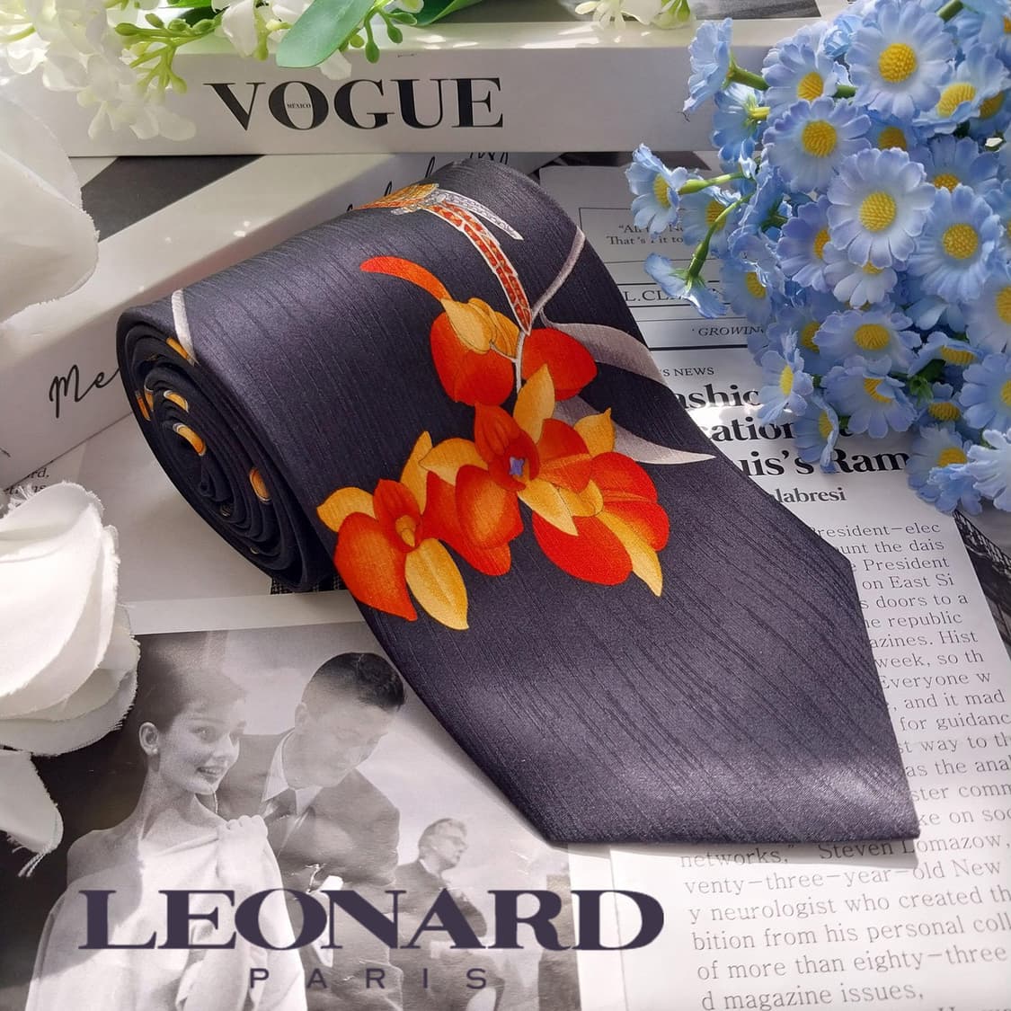 LEONARD 레오나드 넥타이 네이비 플라워 패턴 A+등급 K2481
 상품이미지2