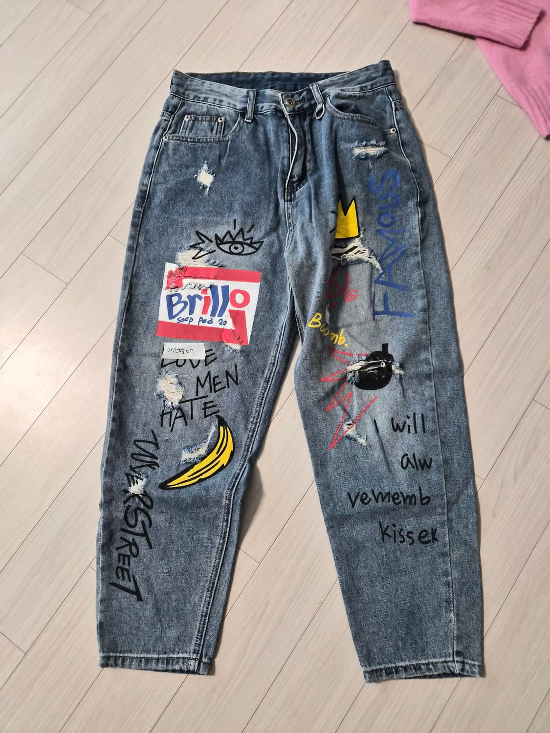 유니크한 그래피티 데님 팬츠 (바스키아 느낌!) 상품이미지6