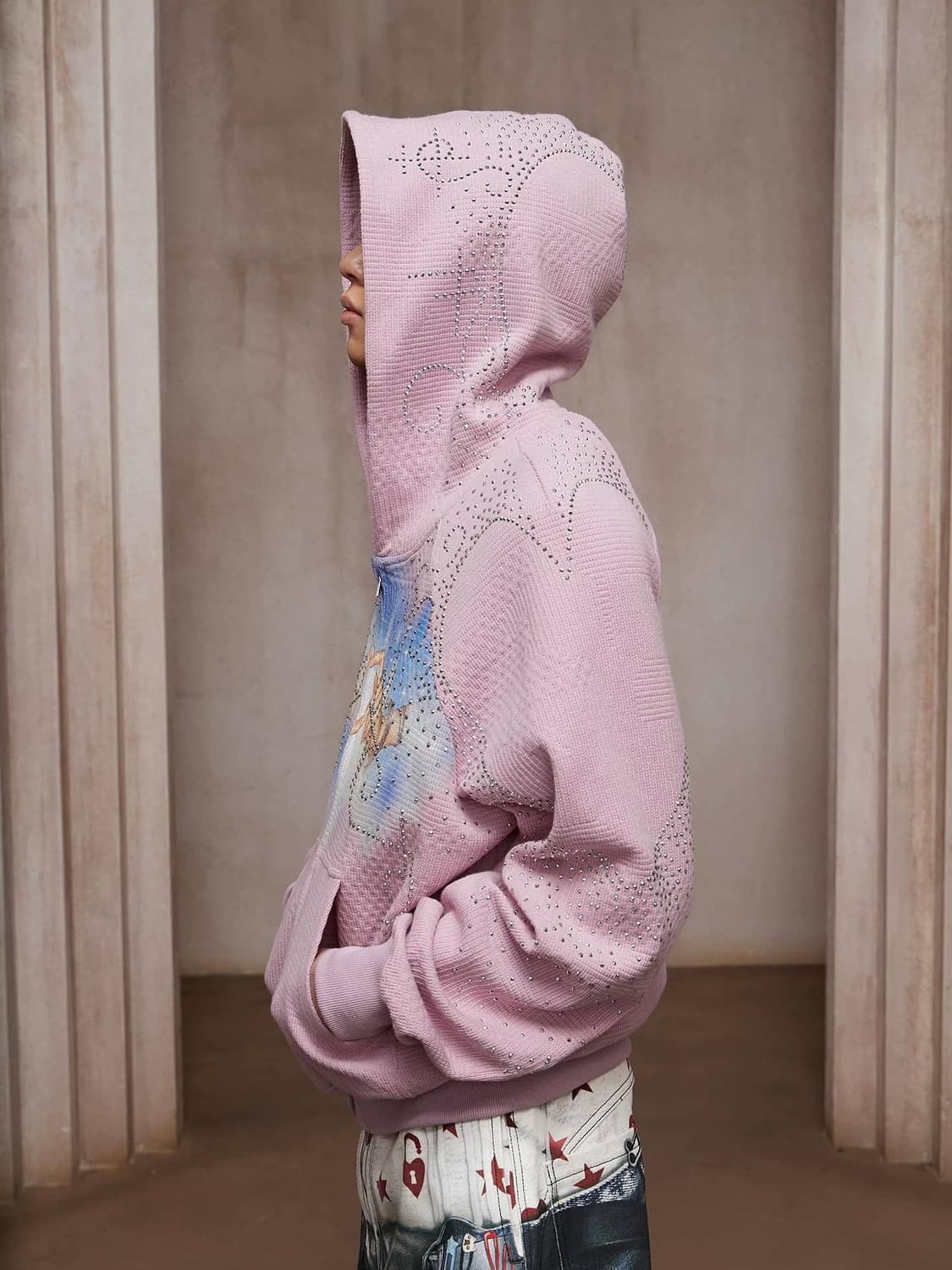 빈티지 그래픽 후드집업 핑크 상품이미지2