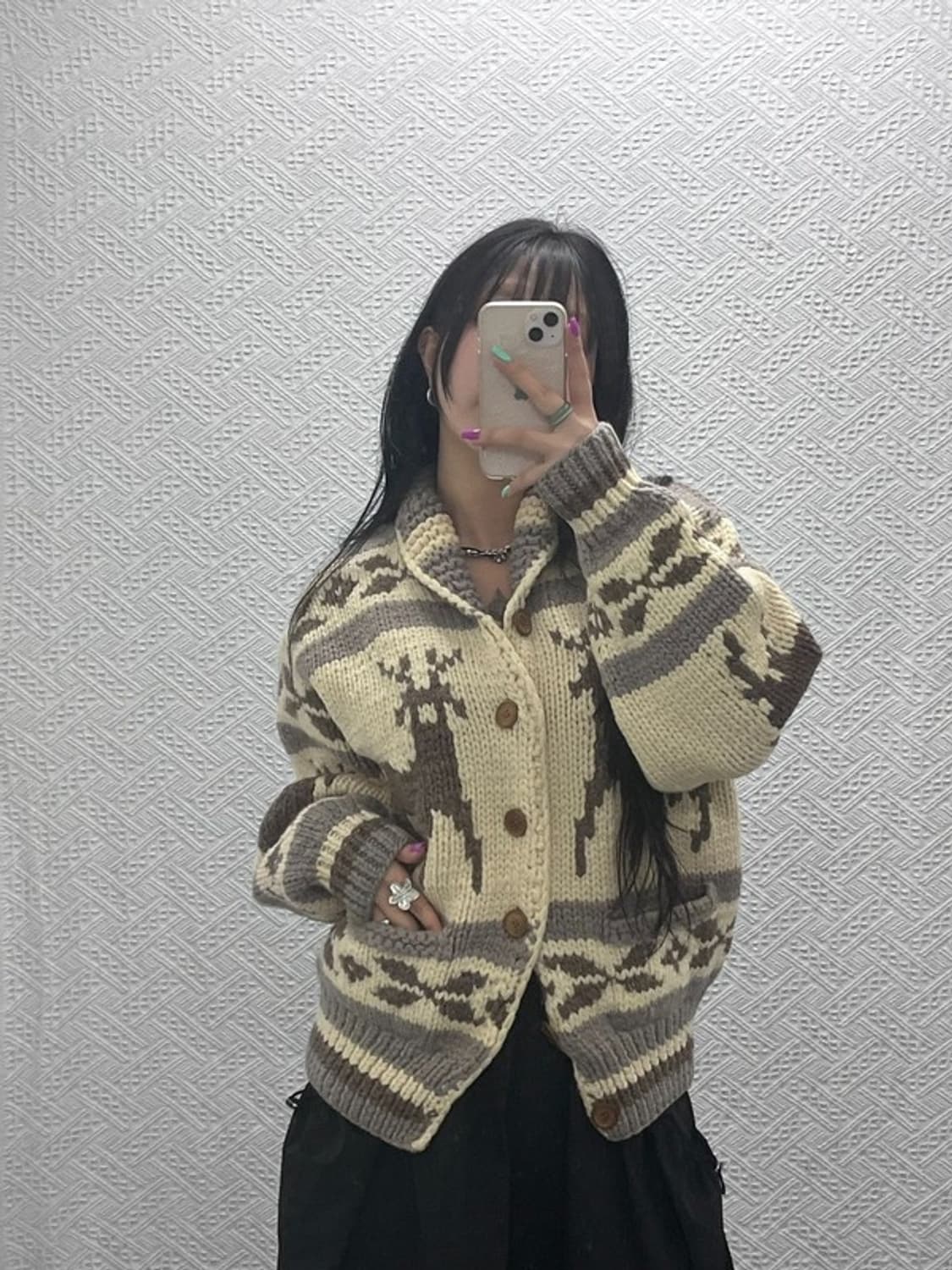 재팬 빈티지 희귀 폭닥여리 노르딕 코위찬 울 가디건 M C07253 상품이미지1