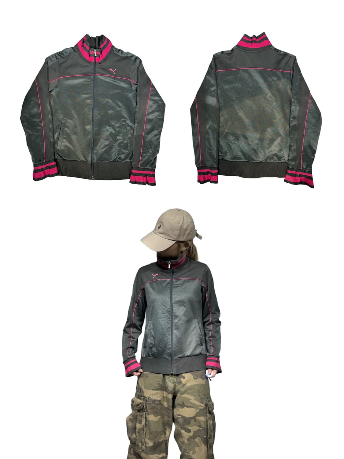 푸마 차콜 핑크 스몰 로고 트랙탑 져지 M 상품이미지1