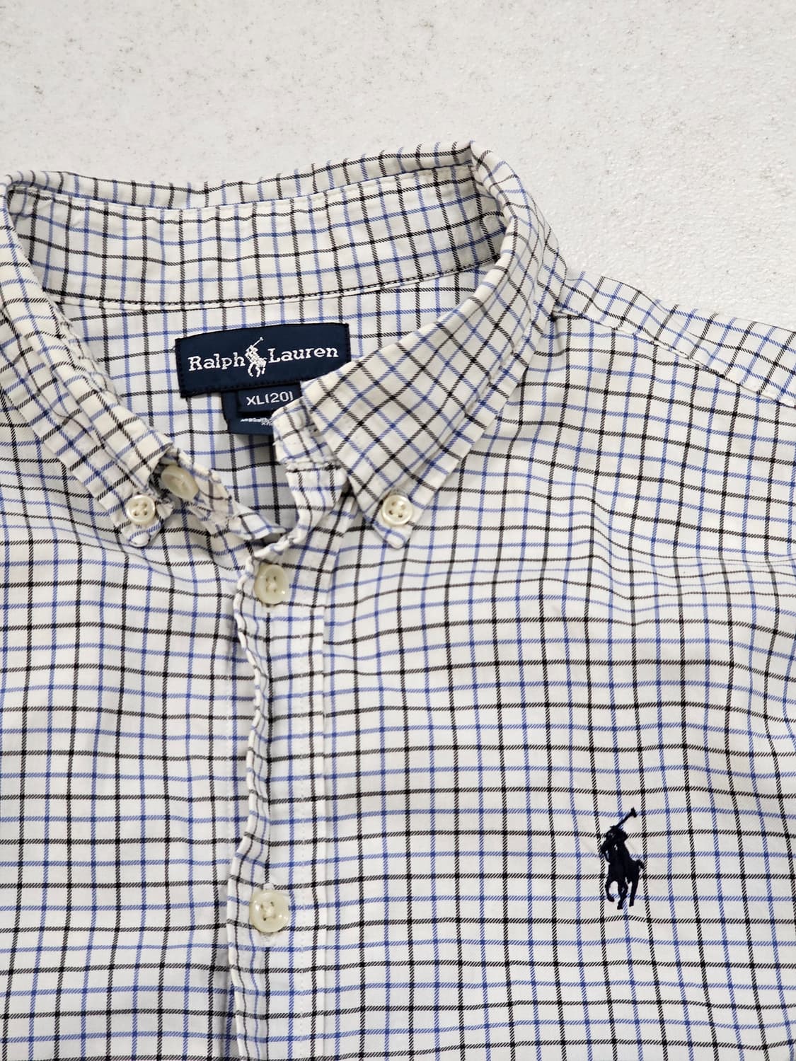 [Boys XL] 폴로 랄프로렌 블루/블랙 태터솔 체크 코튼 셔츠 상품이미지3