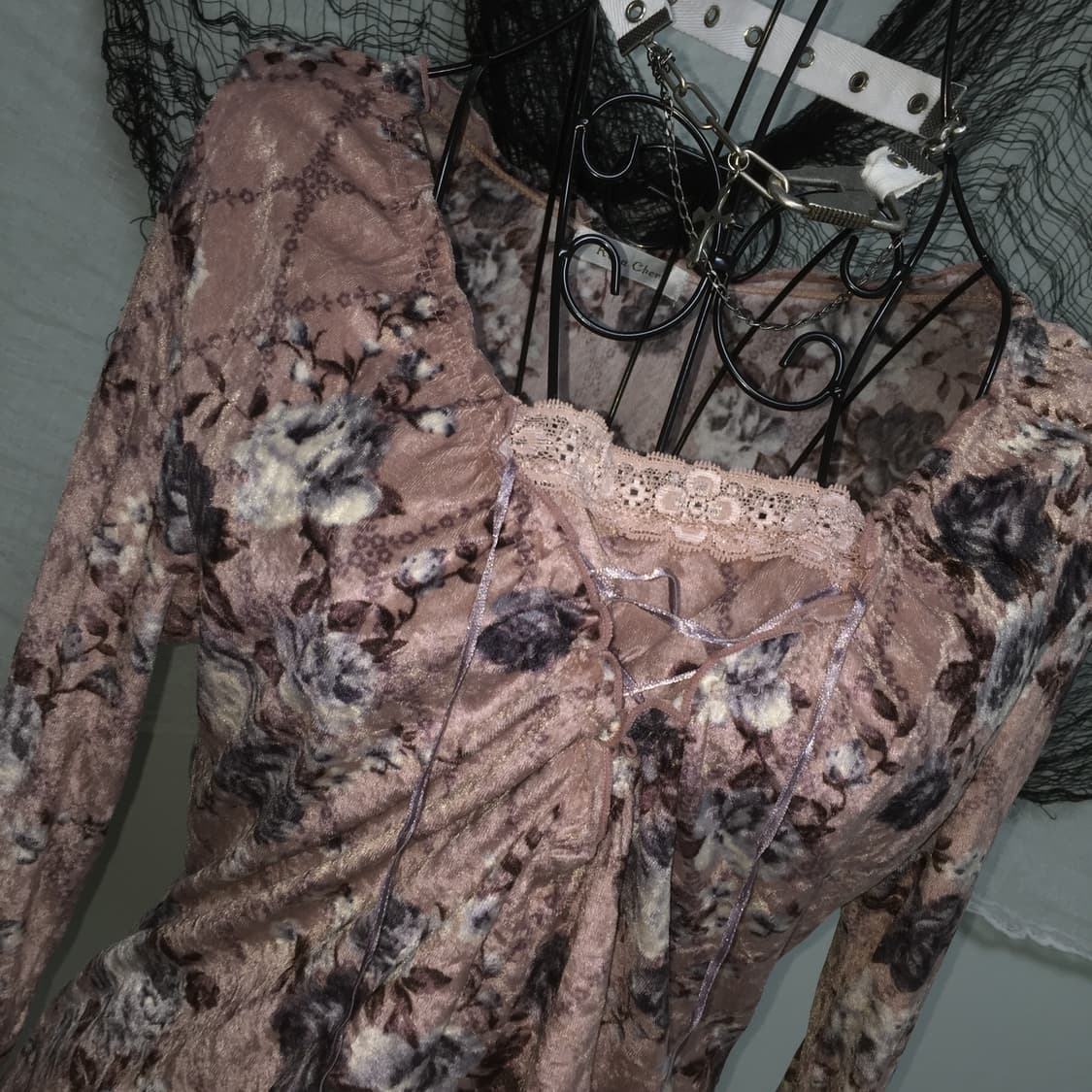 Rosa Cheri flower velvet corset T 상품이미지2