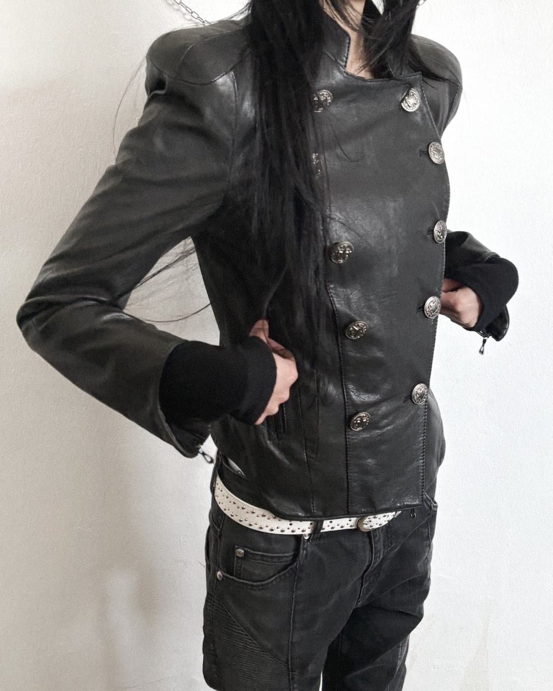 TIME 나폴레옹 실버버튼 크롭컷 램스킨 자켓 상품이미지3