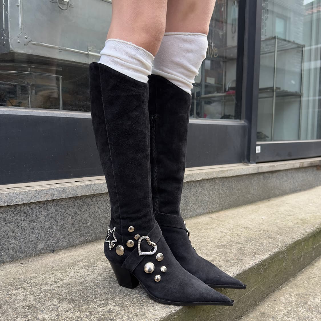 00s ORO 스웨이드 블링 버클 롱 웨스턴 부츠 상품이미지10