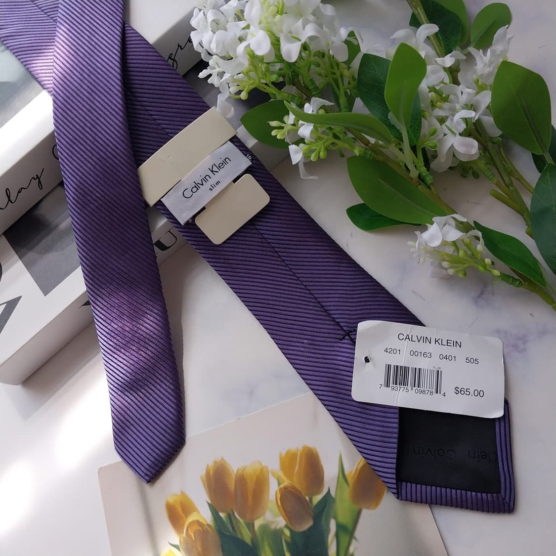 캘빈클라인 새제품 퍼플 스트라이프 넥타이 6.5cm 새제품 K2789 상품이미지4