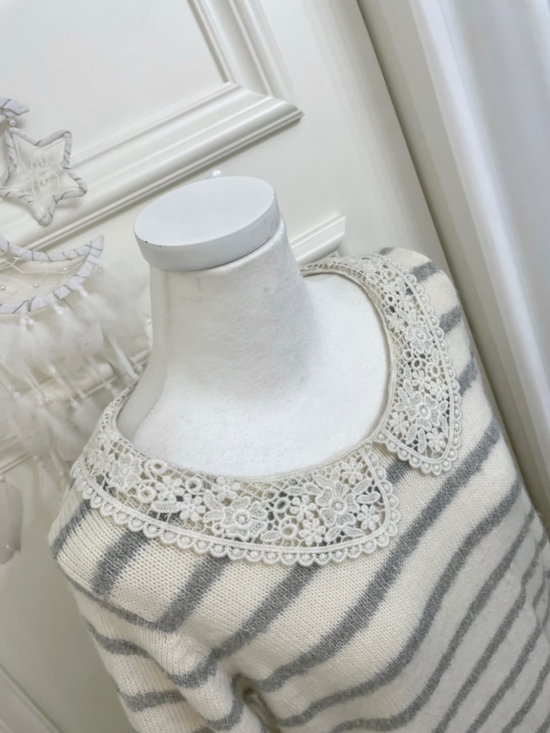 EAST BOY ivory gray stripe lace collar w 상품이미지8