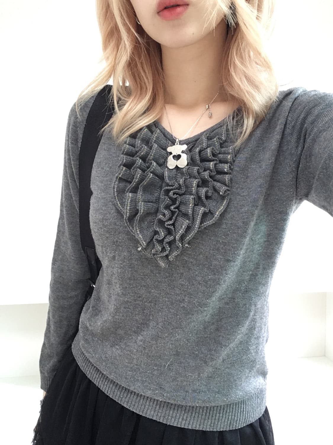 jpn vintage charcoal frill knit 상품이미지1