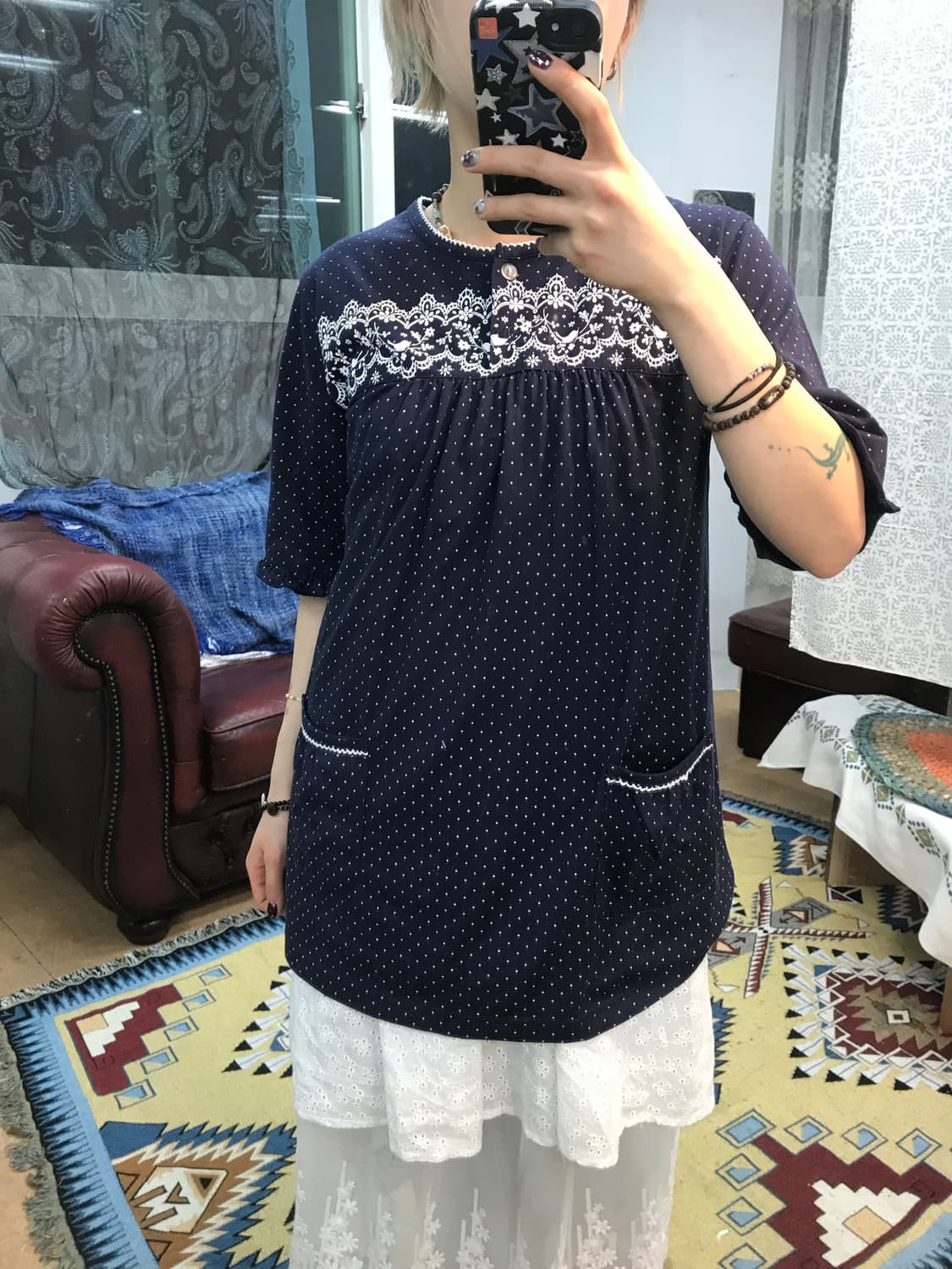 도트 프린팅 투포켓 반팔 티 (Z995) 상품이미지1