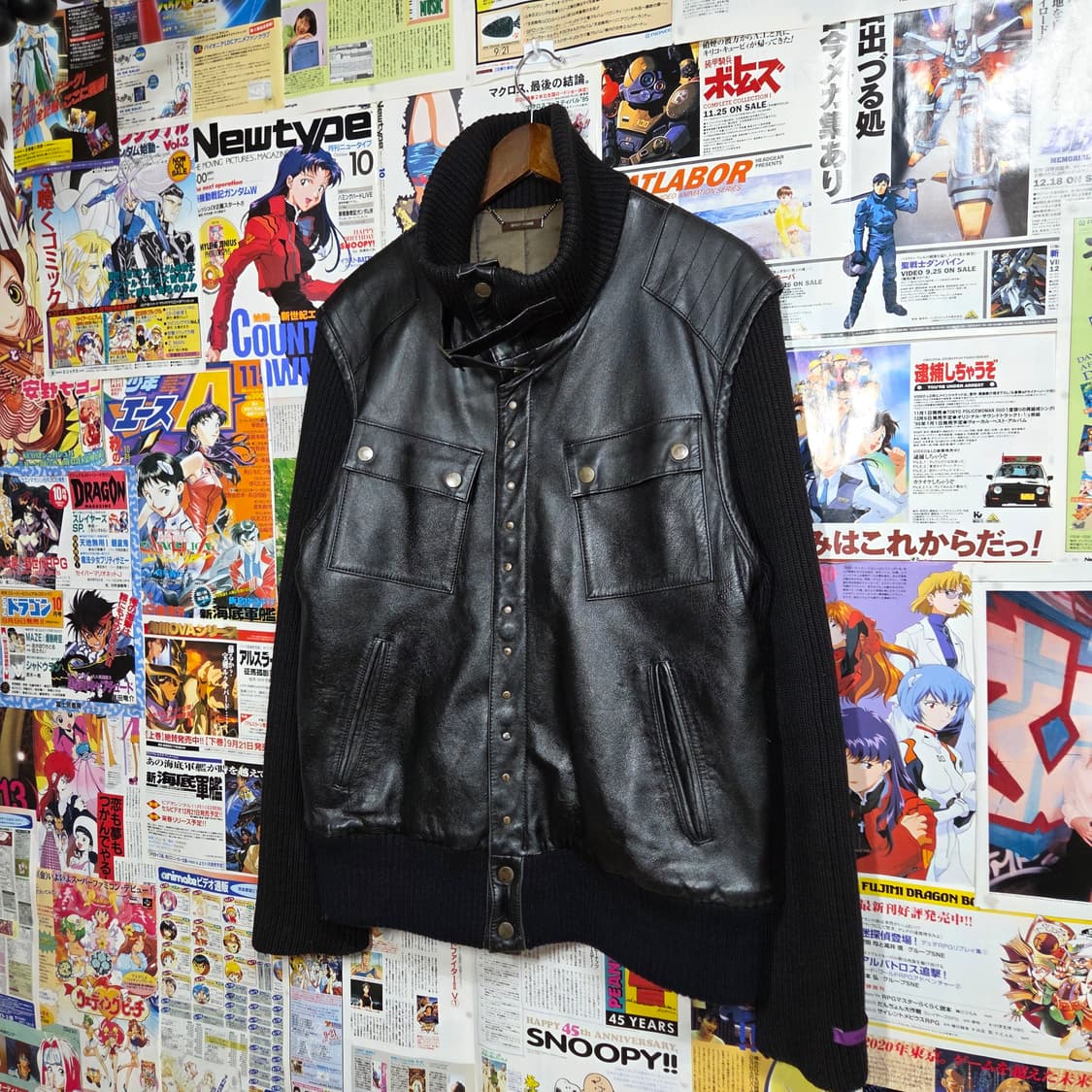 빈티지 양가죽 니트 배색 넥버클 블랙 누빔 자켓 상품이미지2