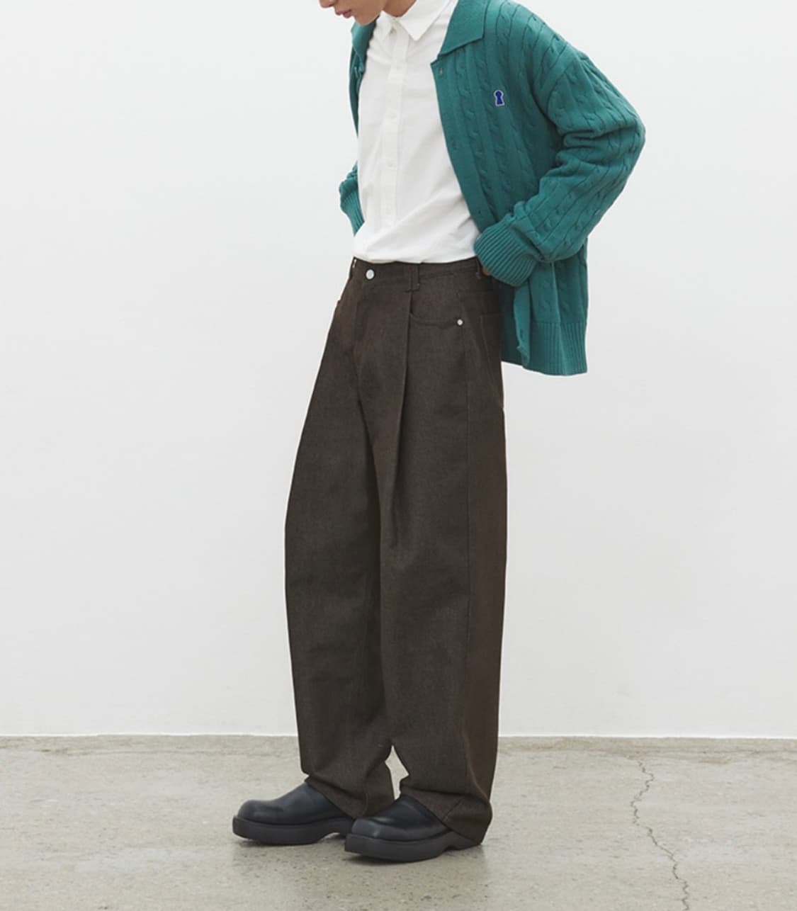 [30] 데케트 딥 플리츠 와이드 데님 브라운 상품이미지2