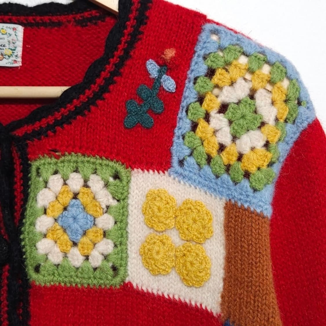 여성M 레드 패치워크 울 니트 가디건 상품이미지4