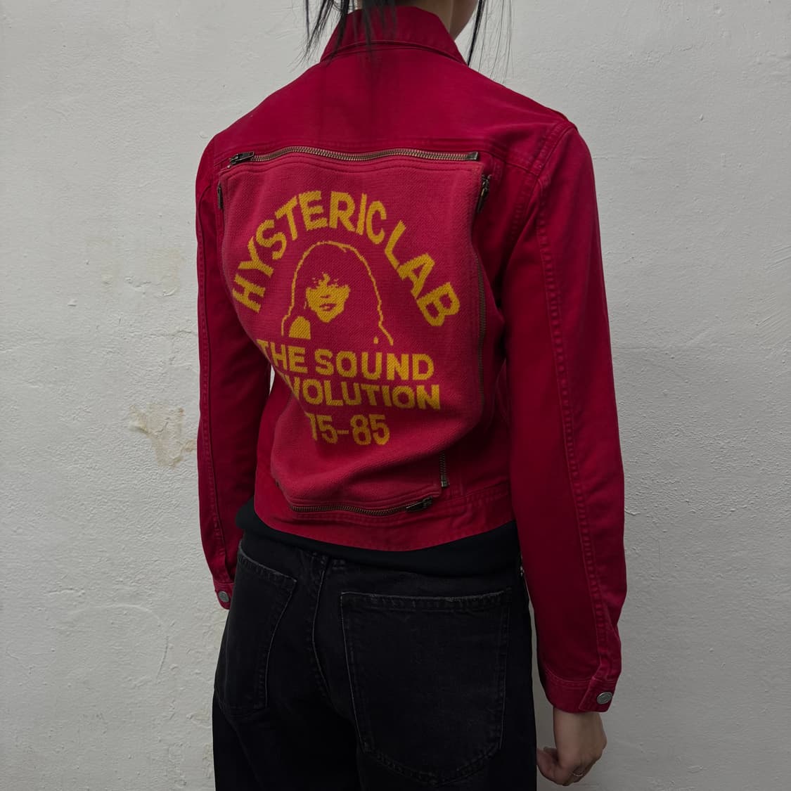 히스테릭글래머 버건디컬러 니트 집업 패치 코튼 트러커 자켓 상품이미지2