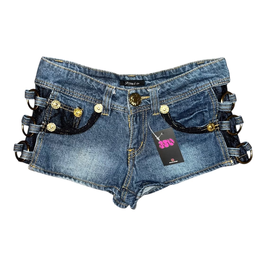 Skinny Lip 스키니립 레이스 사이드 링 데님숏팬츠 갸루y2k펑크 상품이미지1