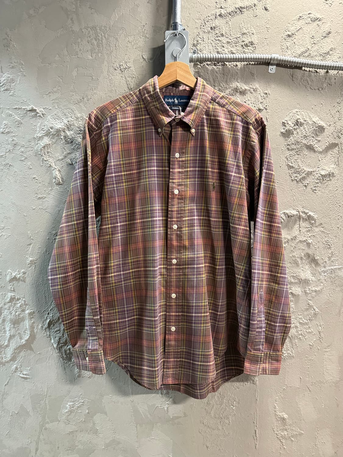 L 폴로 랄프로렌 POLO 클래식핏 체크 버튼다운 셔츠 브라운와인 상품이미지1