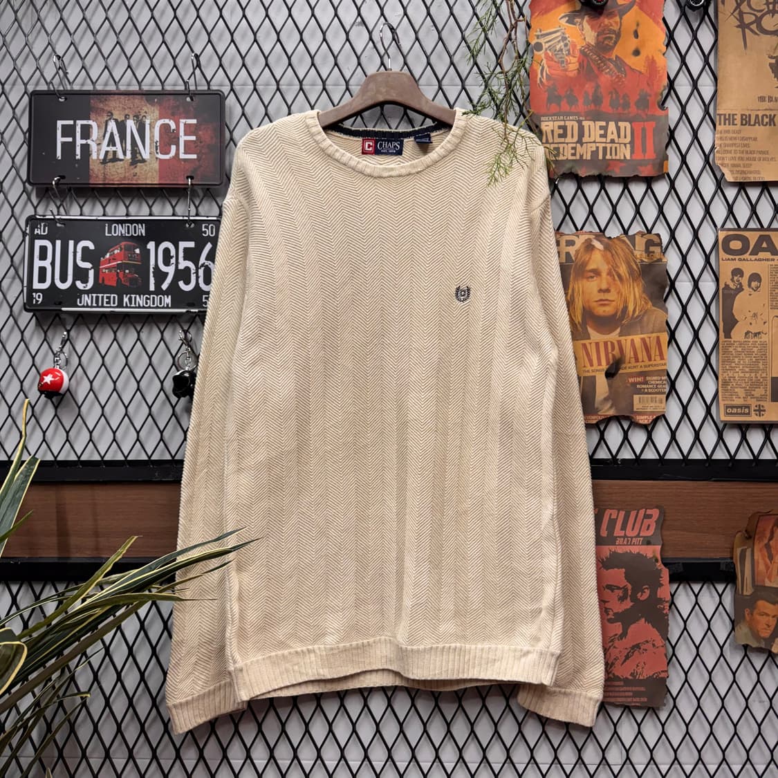 00s 챕스 헤링본 텍스쳐 코튼 니트 전면 로고 포인트 아이보리 상품이미지1