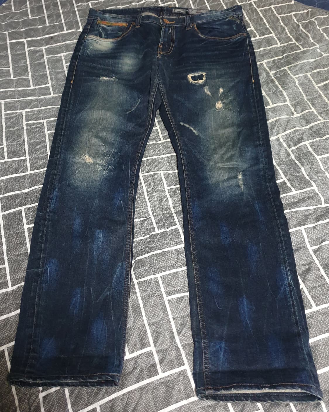 버커루 스판 빈티지워싱 디스트로이드 라이더 데님팬츠 (34) 상품이미지1