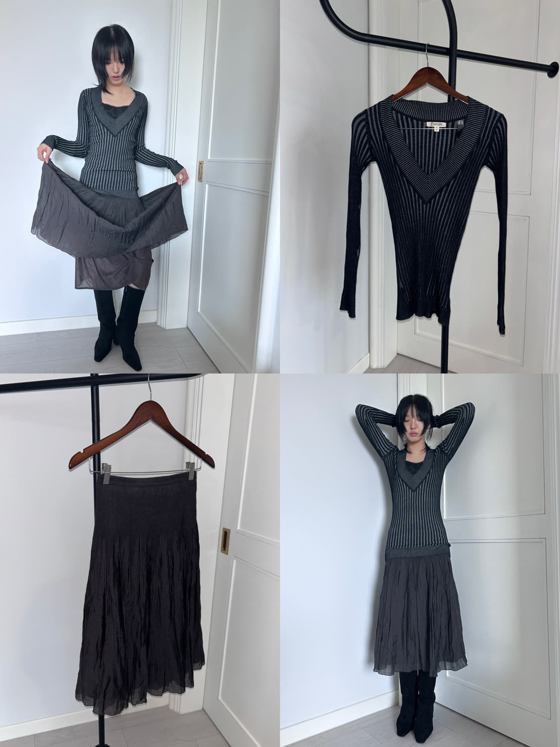 V-Neck Rib Knit Top / 빈티지 브이넥 골지 니트 상품이미지1