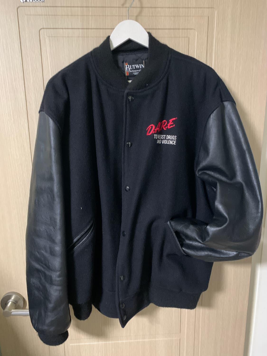 dare made usa butwin 울 가죽 레더 바시티 점퍼 자켓 상품이미지2