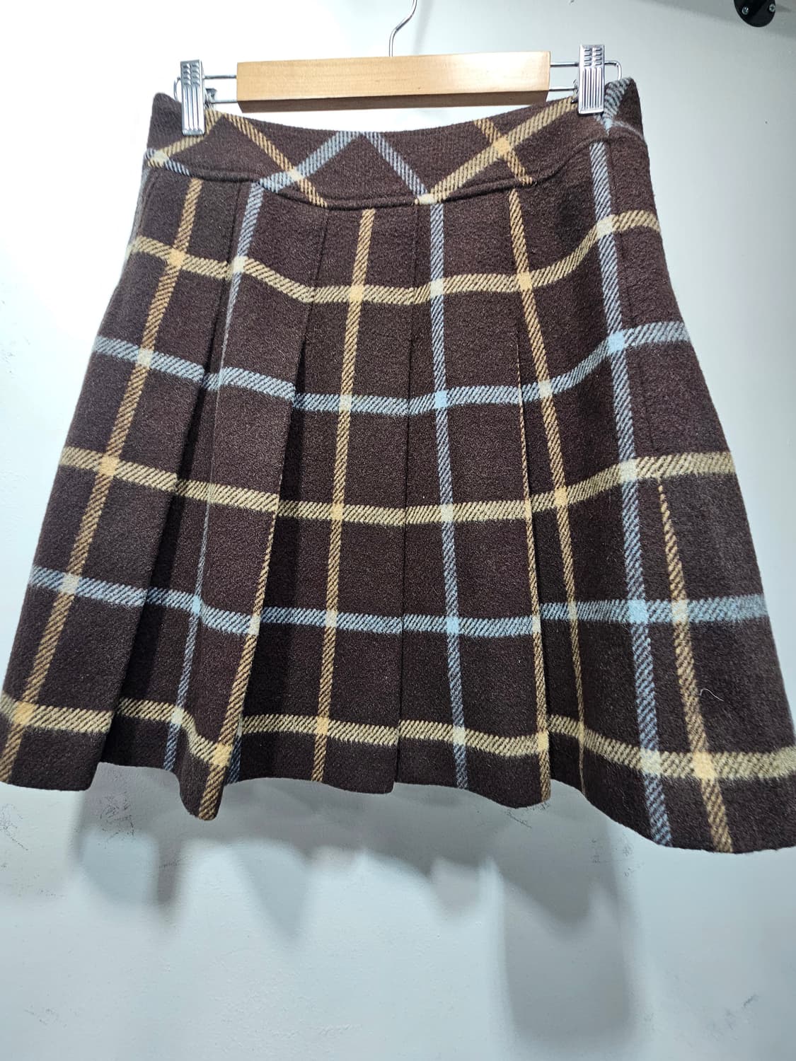 올리브데올리브 갈색 체크 플리츠 울 미니스커트 55 상품이미지3