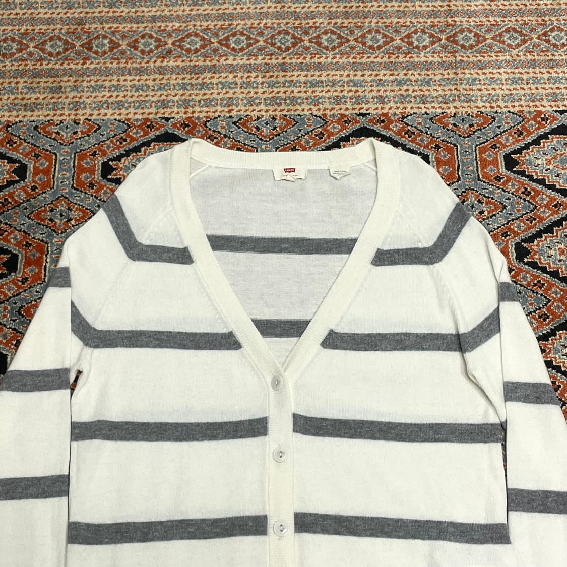 리바이스 그레이 스트라이프 와이넥 가디건 여성S 상품이미지2