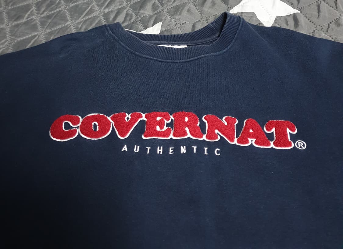 커버낫 빈티지 엠보싱 레터링 자수 기모 맨투맨 네이비 (S) 상품이미지2