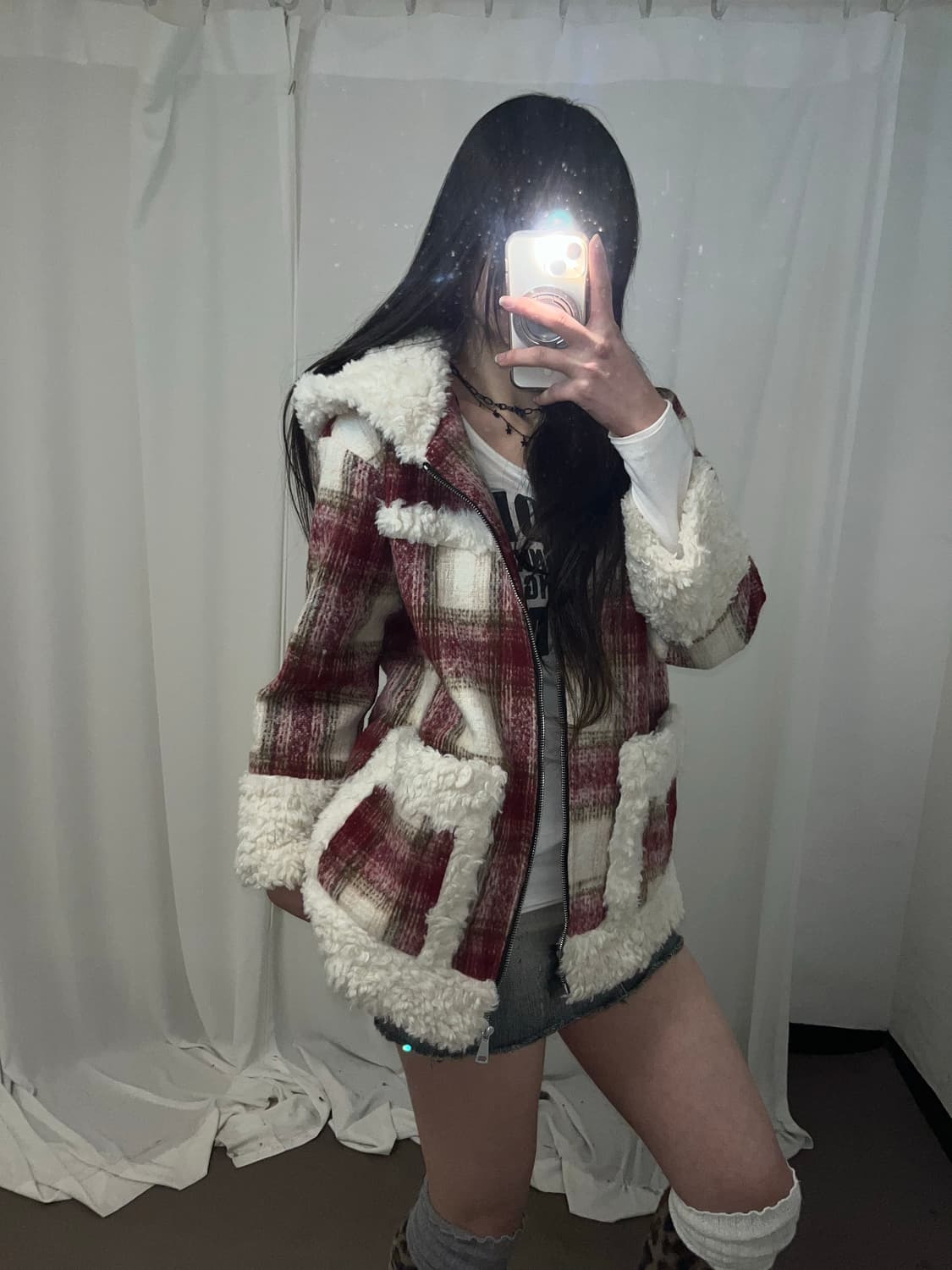 캐캐체st 후드 타탄체크 코트  상품이미지2