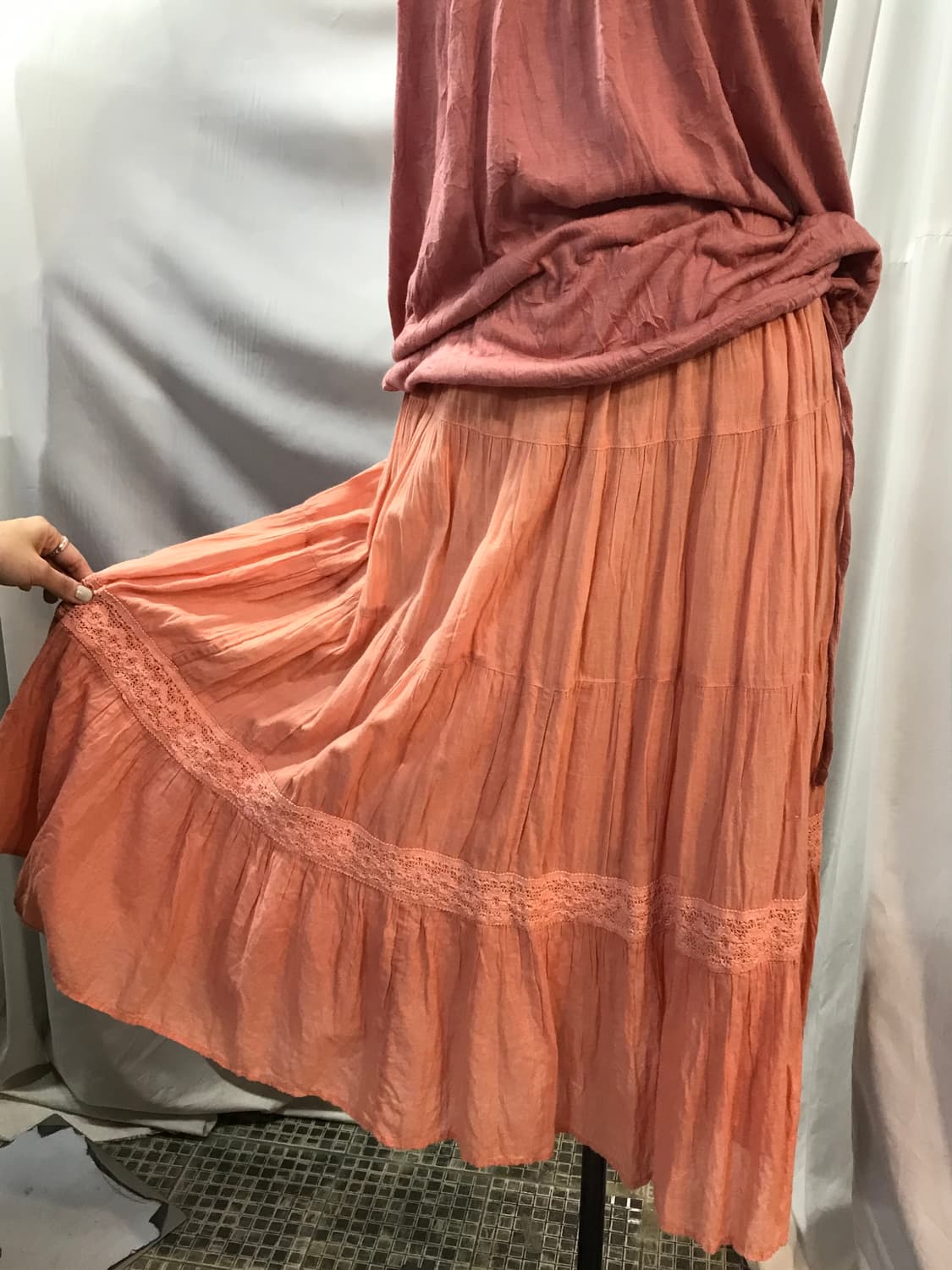 잔꽃 하구미 모리걸 레이스 레이어드 롱스커트 코디 상품이미지3