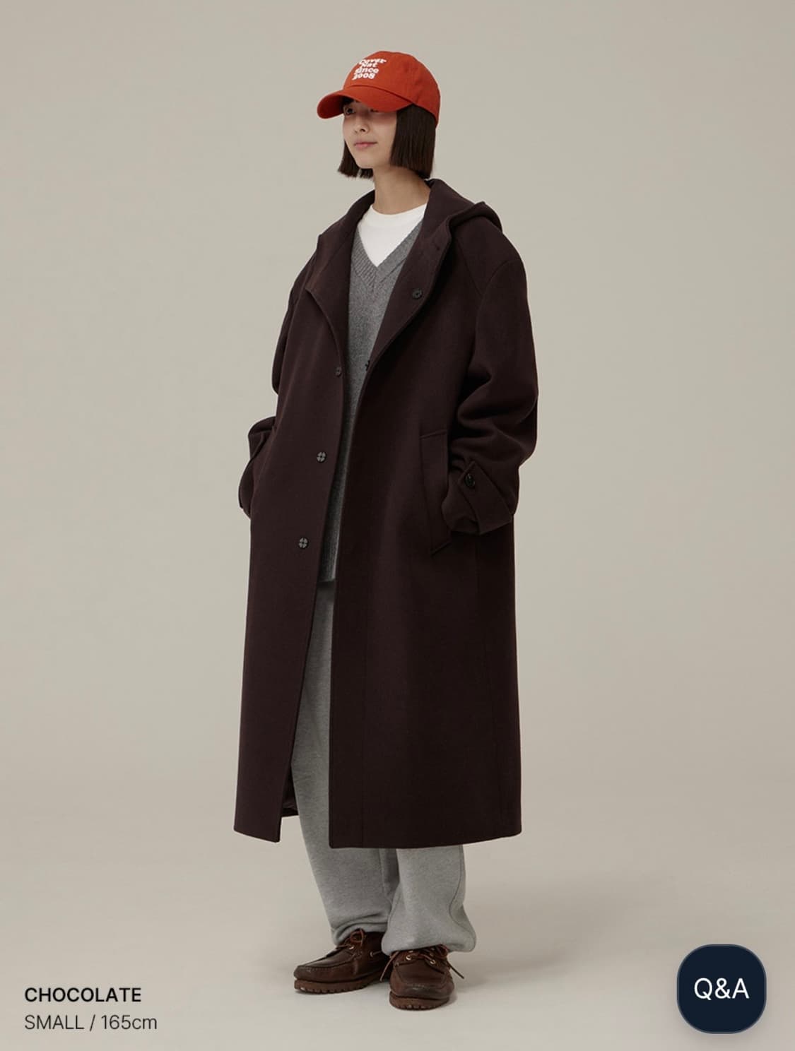 커버낫 24FW 캐시미어 블렌드 후드코트 - 초콜릿 M 상품이미지8