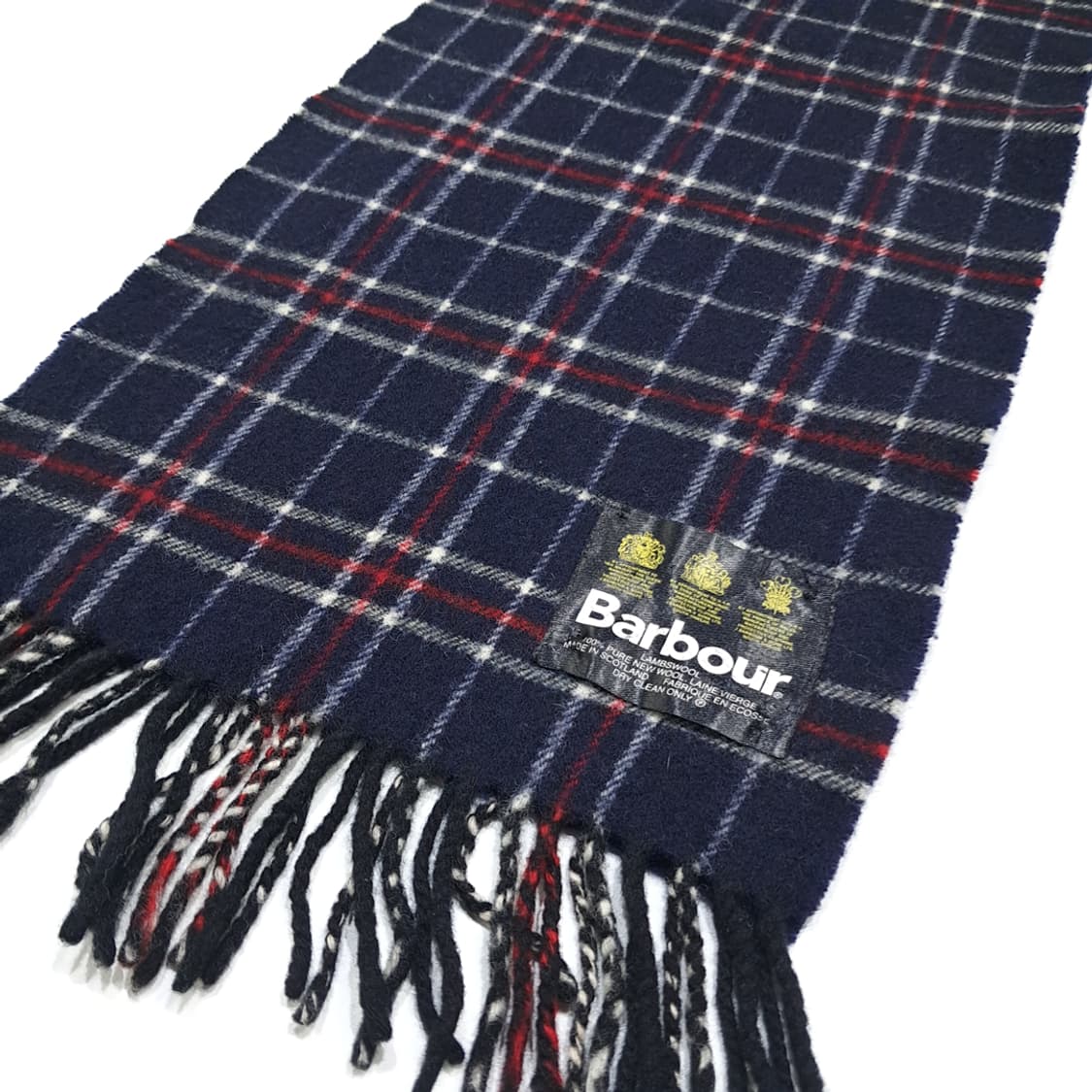 MX534 바버 90s 스코틀랜드판 램스울 타탄체크 네이비 머플러 목도 상품이미지3