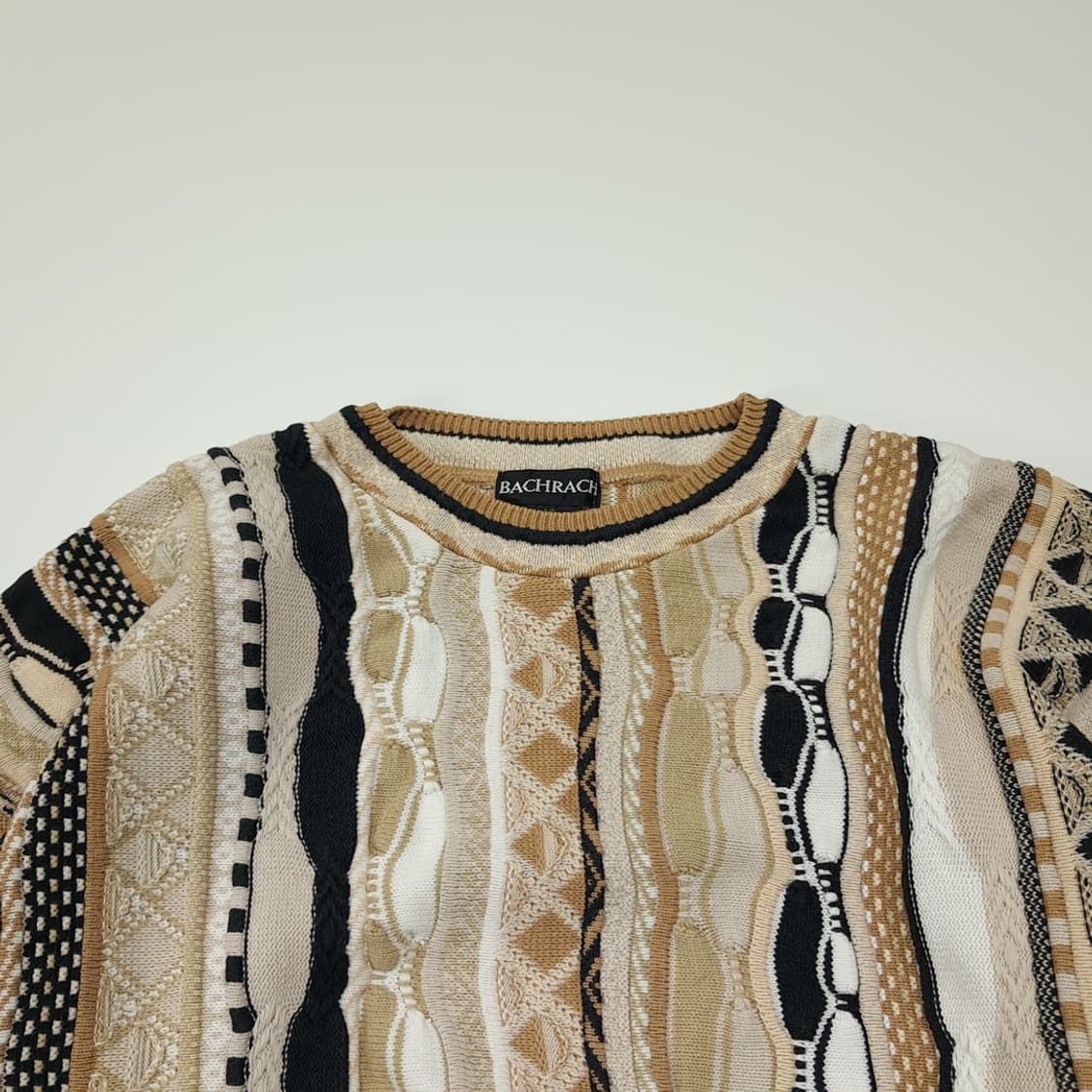 CL309 L 바크락 90s 캐나다판 코튼 삼디패턴 베이지 니트 스웨터 상품이미지2