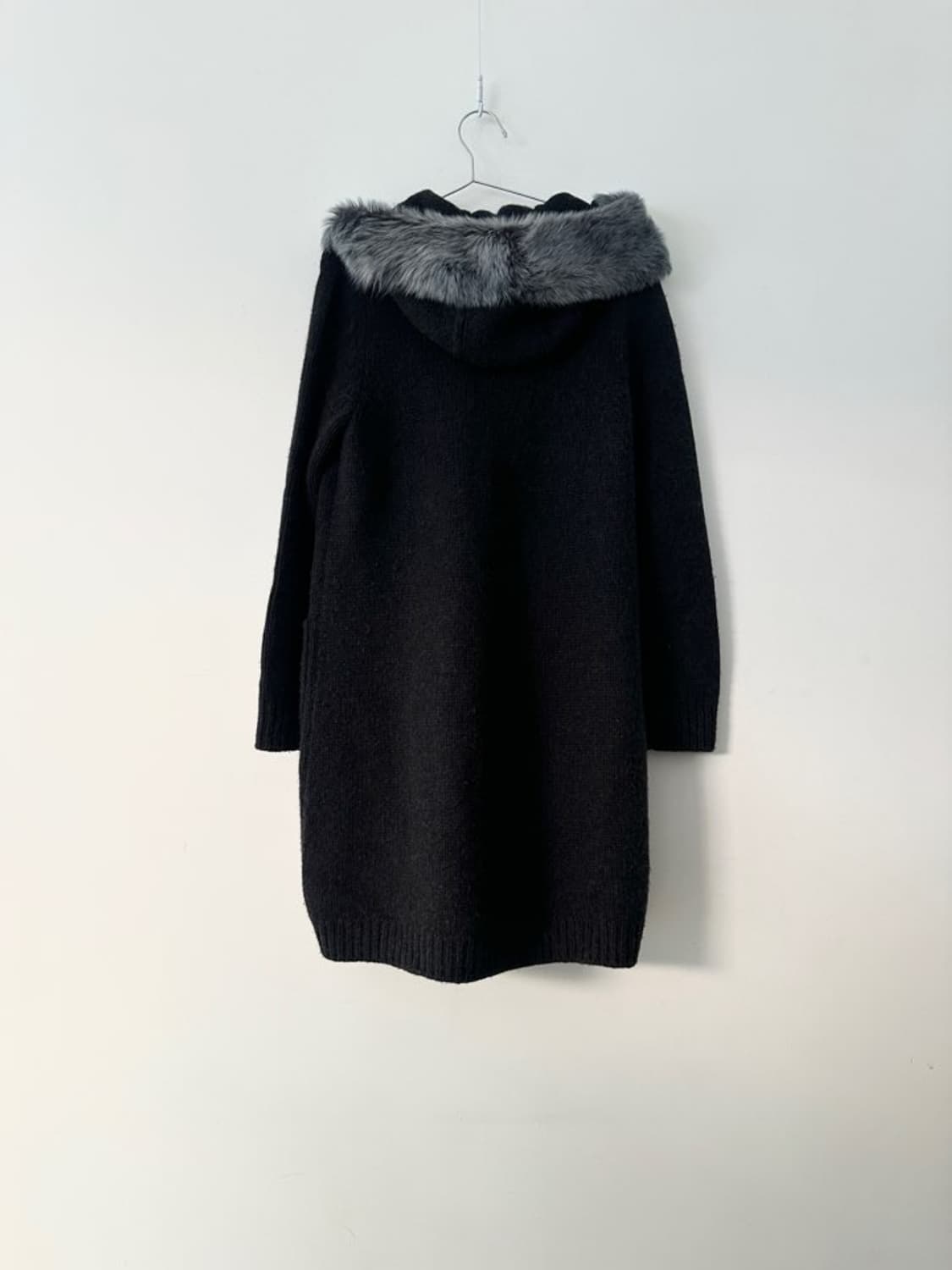 Leather mix buckle hoody cardigan / navy 상품이미지5