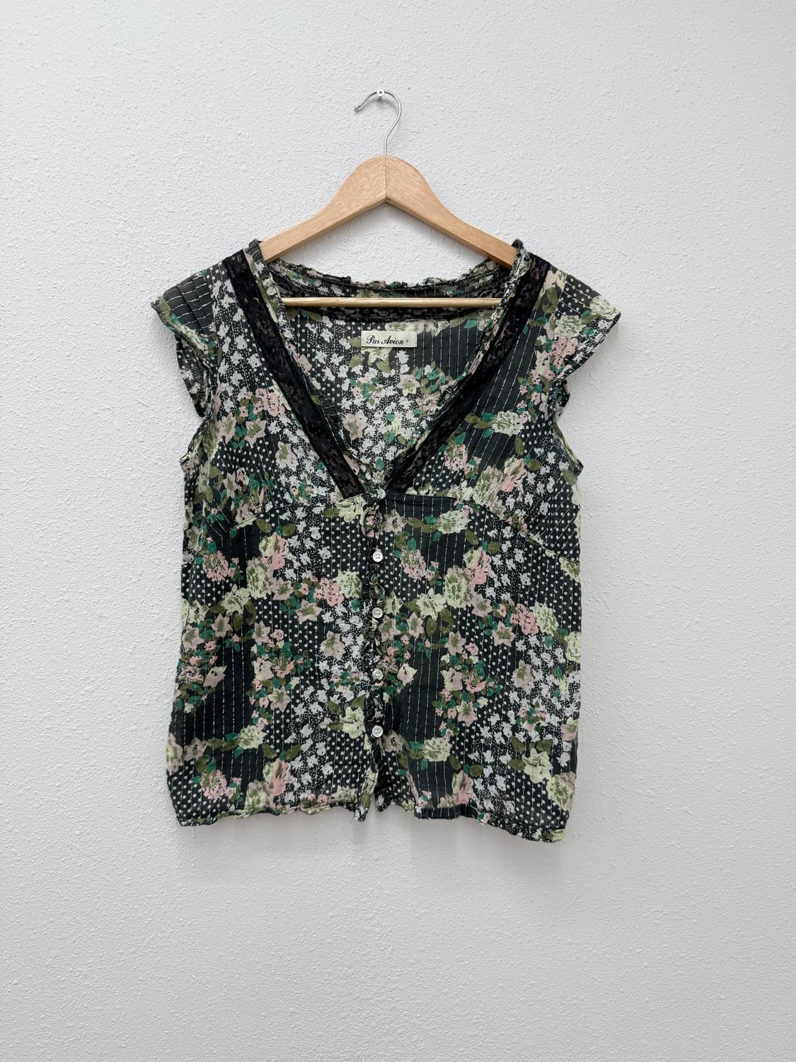 빈티지 Par Avion 프릴 레이스 레이어드 블라우스 상품이미지2