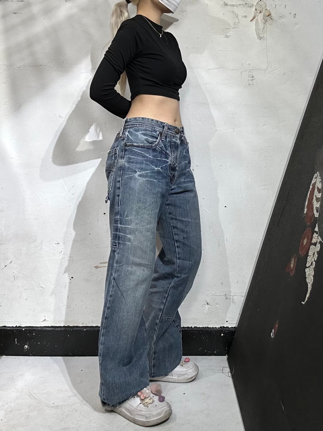 아르마니 중청 알마니 와이드 워싱 데님 팬츠 청바지  상품이미지1