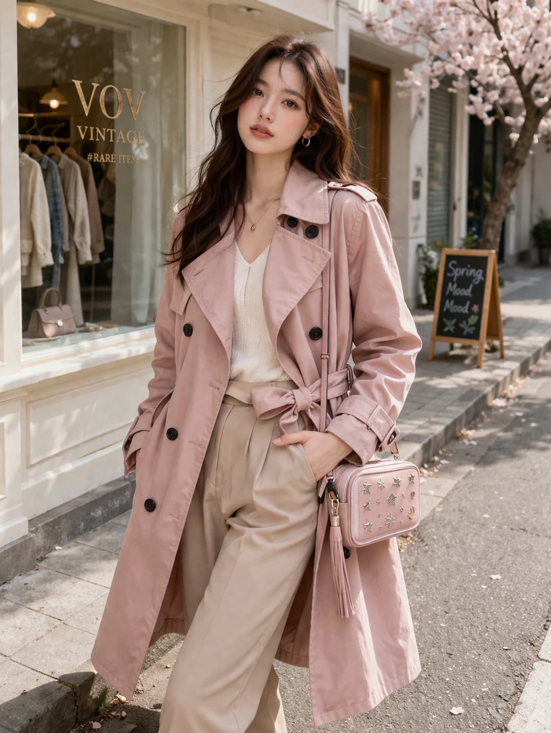 ❥ཱུVOV 한정판 인디핑크 트렌치코트55🌸 벚꽃 시즌 감성 코디 상품이미지1