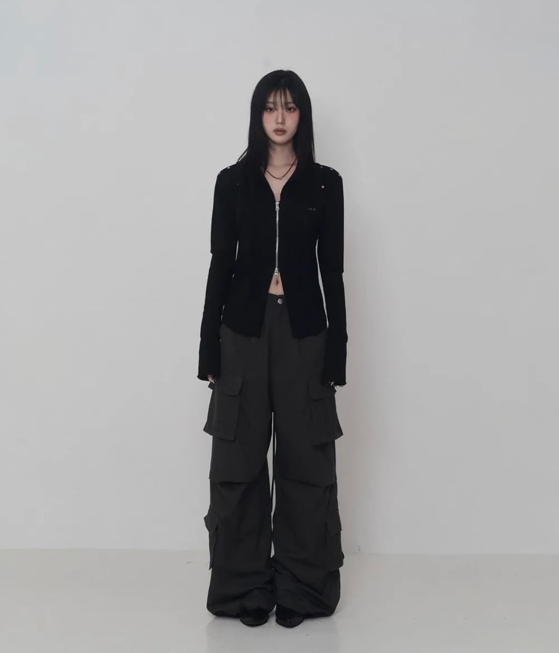 에트오소메 데미지 아일렛 코르셋 자켓 (블랙) 상품이미지1