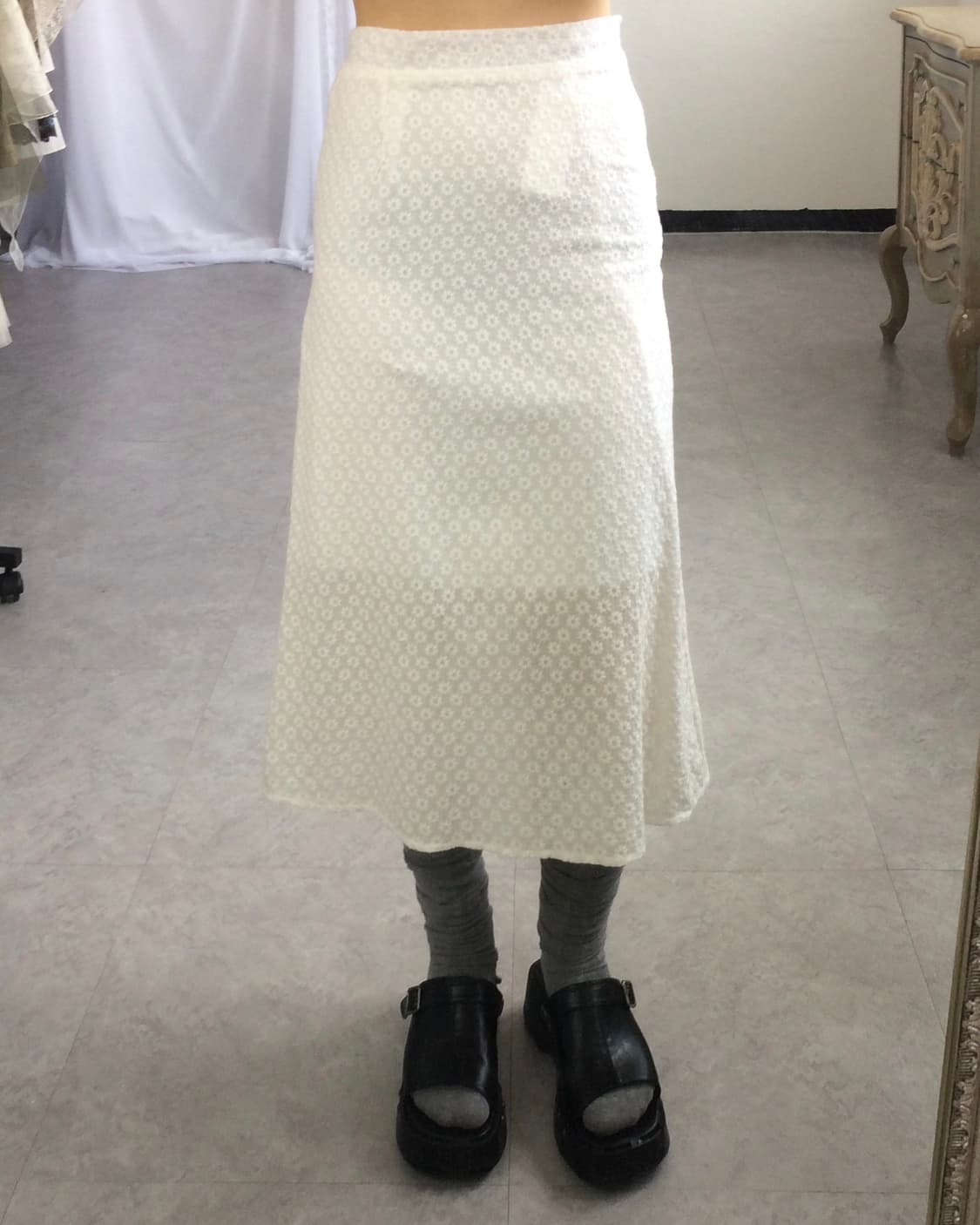 Flower pattern white long skirt 상품이미지7