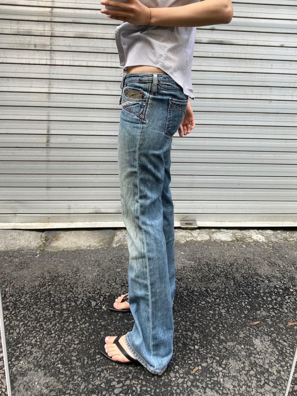 Made in Italy DIESEL 리페어 스티치 부츠컷 로우라이즈 상품이미지4
